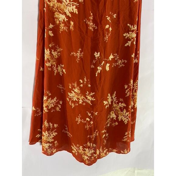 SIMPLE RETRO Women's Red Satin Floral Tall Strappy V-Neck Midi Dress SZ S - Picture 6 of 11